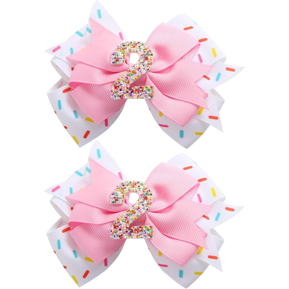 Fancheer pink ice cream birthday hair bow clips front view