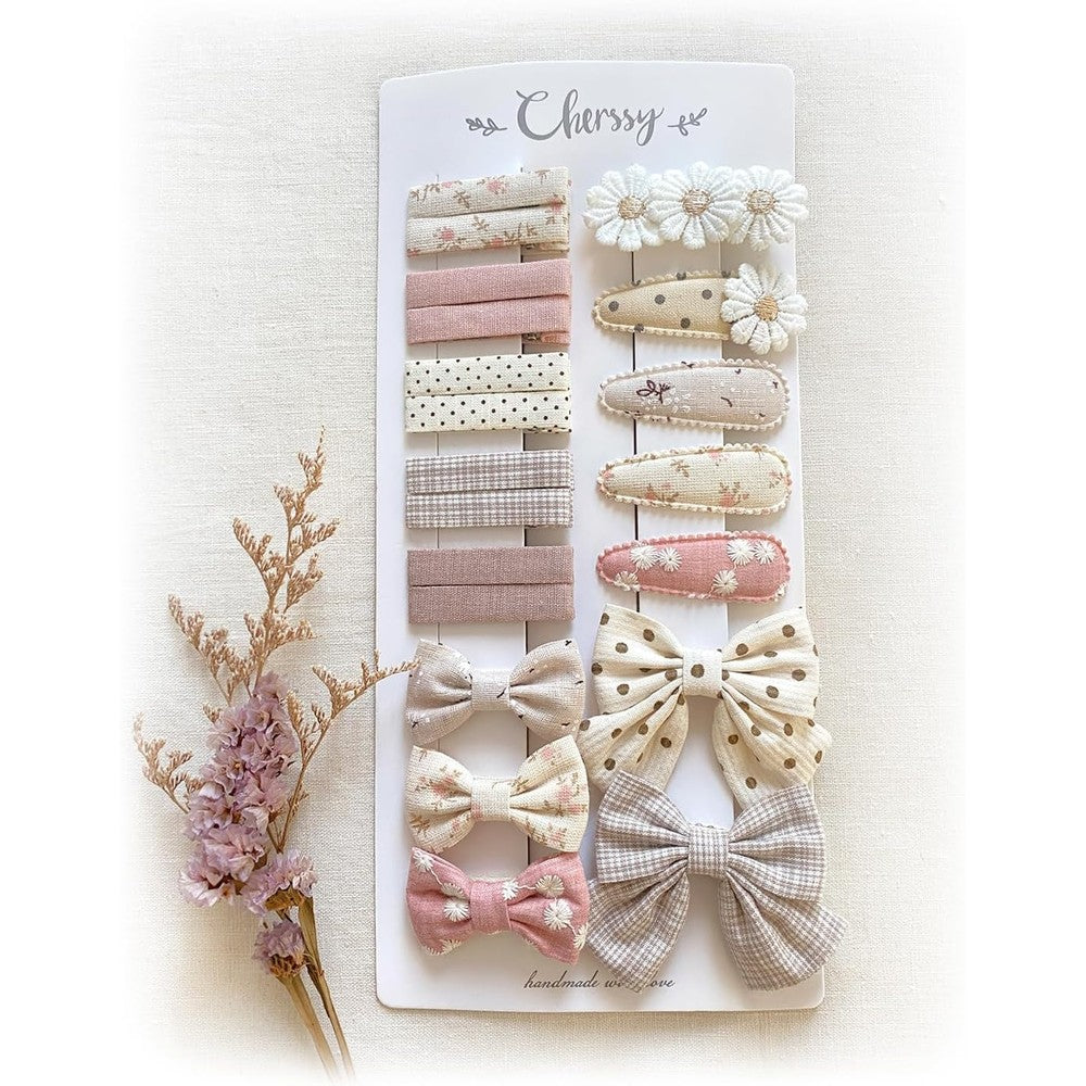 Cherssy floral hair bow clips front view set