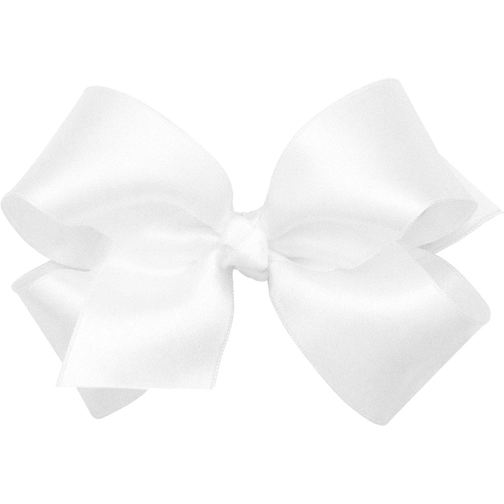 Wee Ones girls classic white French satin hair bow front view