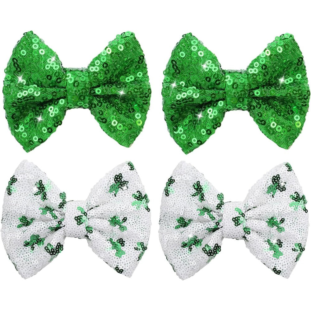 Helykaka St. Patrick's Day sequin hair bow front view