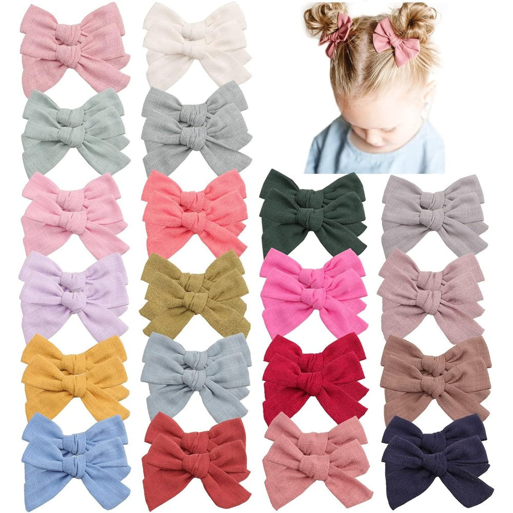 Oaoleer 40 piece neutral linen hair bow clips front view