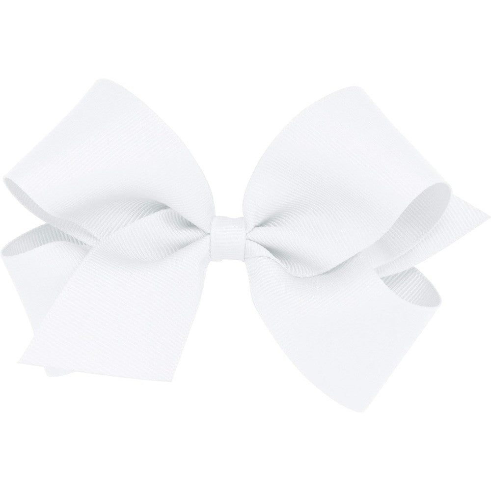 Wee Ones girls classic white medium grosgrain hair bow front view