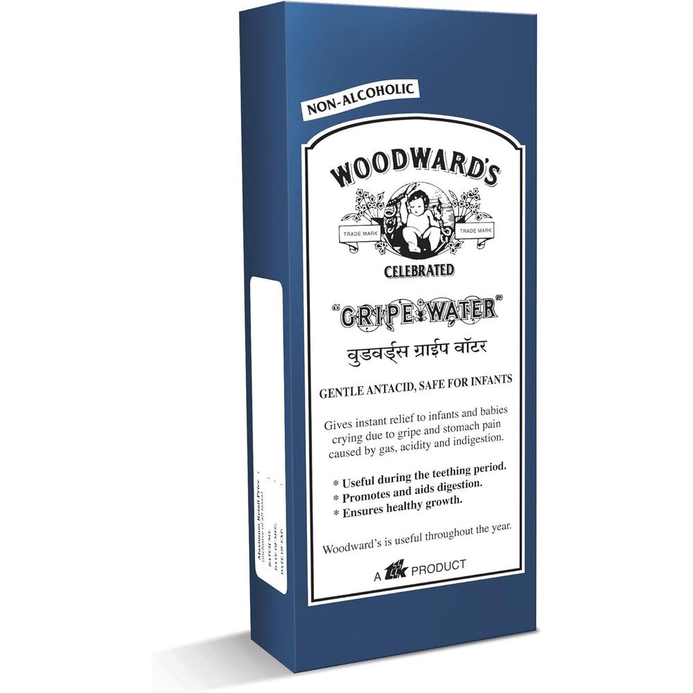 Woodwards Celebrated Gripe Water 200ml bottle and box front view