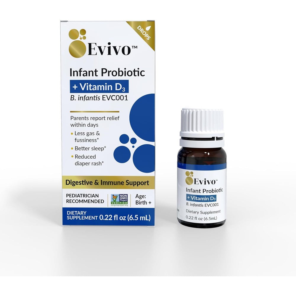 Evivo Infant Probiotic Drops bottle front view for gas relief