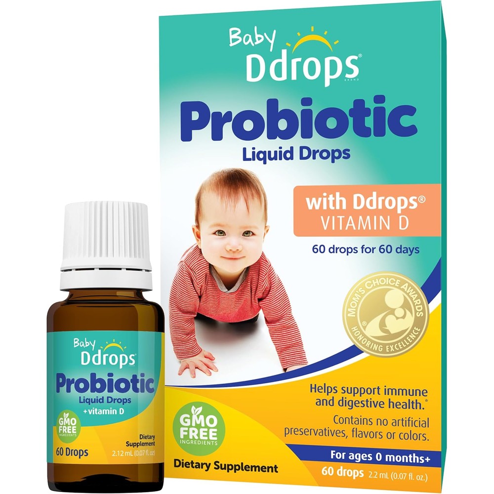 Ddrops Baby Probiotic and Vitamin D infant liquid drops front packaging view