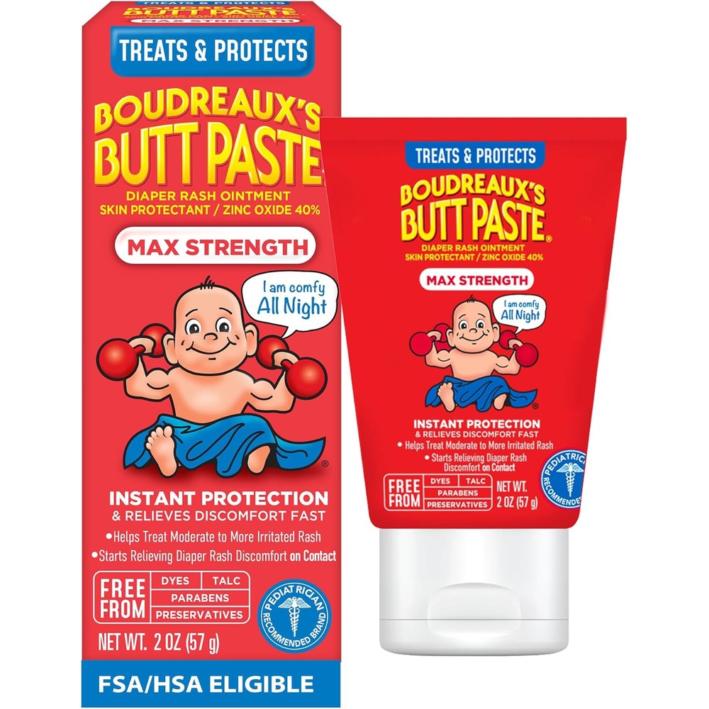Boudreaux's Butt Paste Maximum Strength Diaper Cream, Highly Effective Rash Treatment And Protection, 2 Ounce Tube