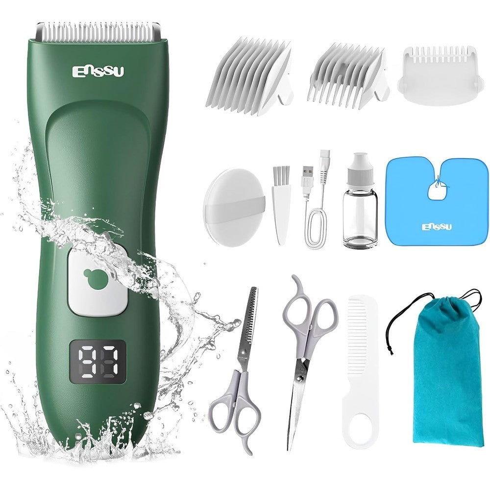 Bufccy 13 Piece baby hair clipper set in emerald green