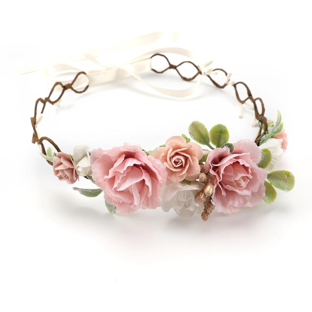 PoshMyra blush pink flower crown front view for girls