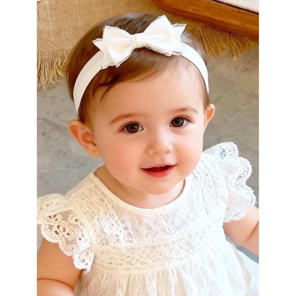 Ickeyou baby girls white lace bow headband front view