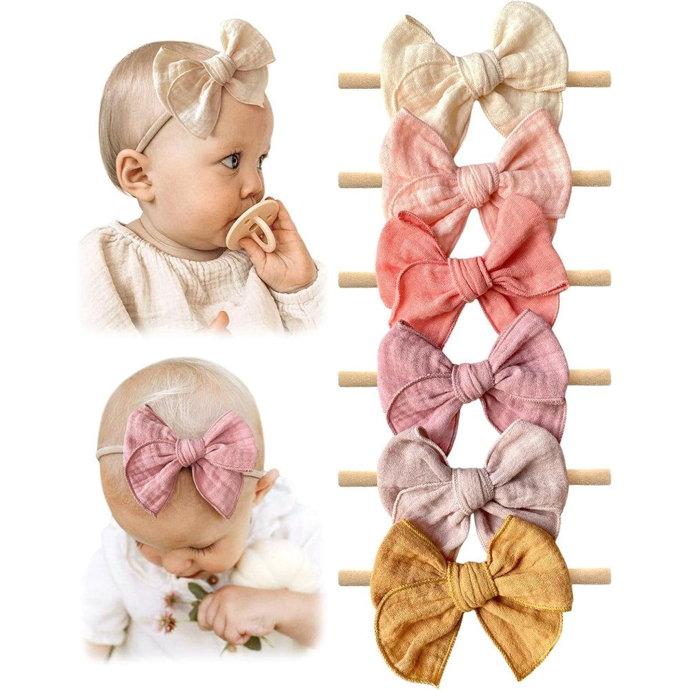 Cherssy baby girl muslin cotton hair bow headbands front view
