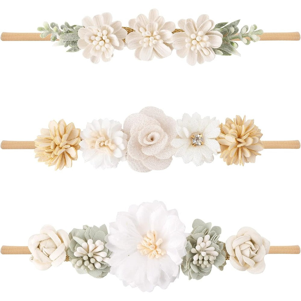 Mligril baby girl floral nylon headbands 3 piece set front view
