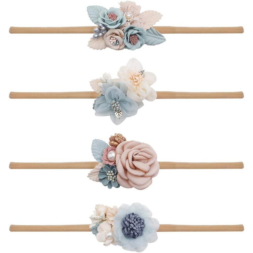 Cherrboll 4 piece baby girl floral headband set front view