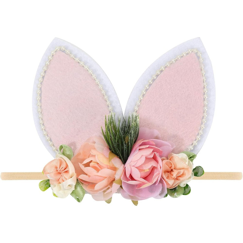 Gezisan baby girl floral bunny headband front view