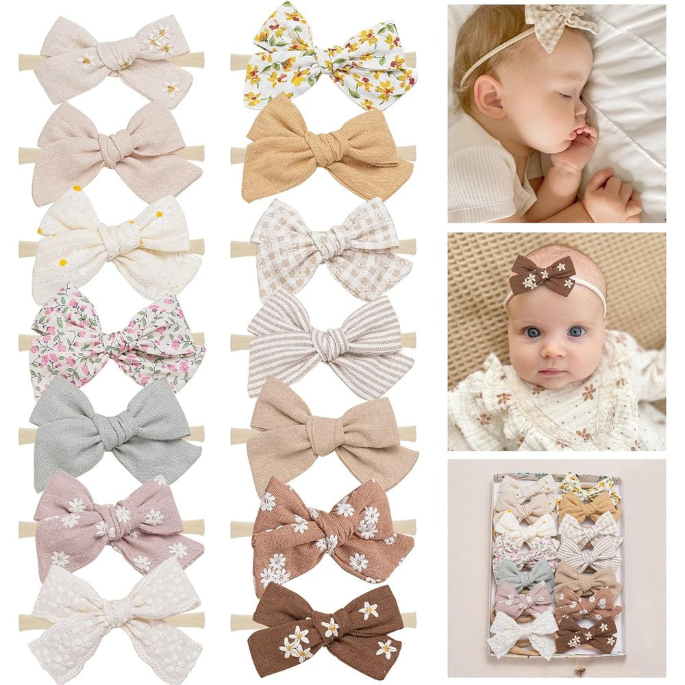 Fancy Clouds baby girl bows and headbands 14 piece set front view