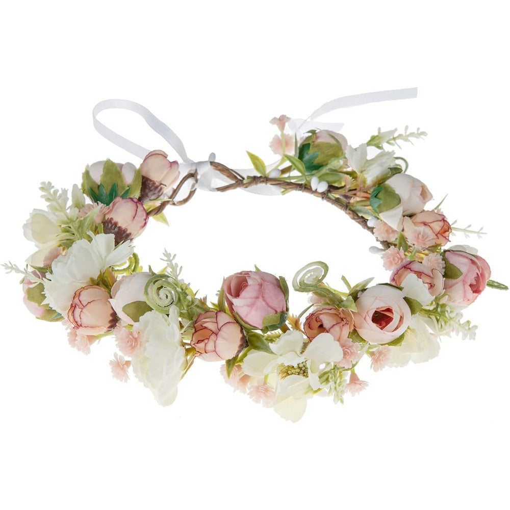 Funsveta Girls Flower Crown Headpiece Pink Front View