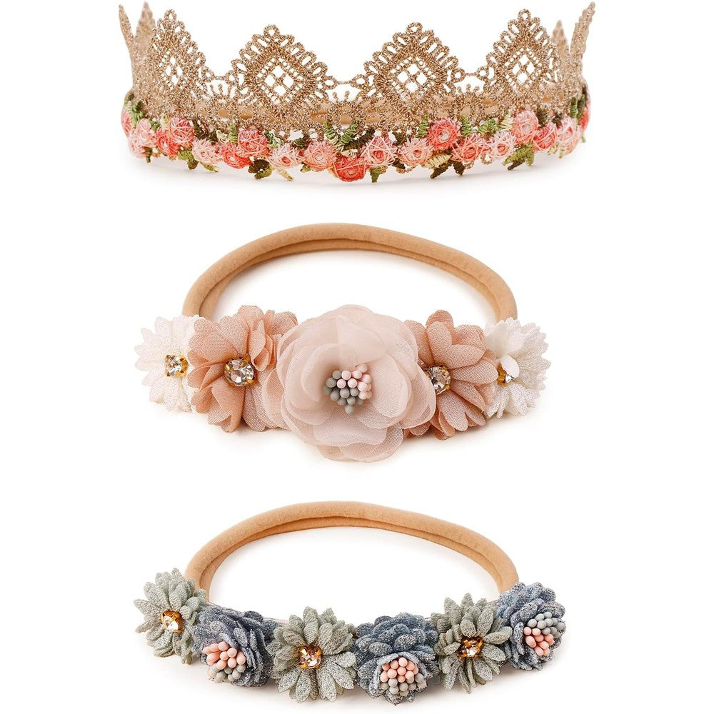 Dropy baby girl floral nylon headband set front view