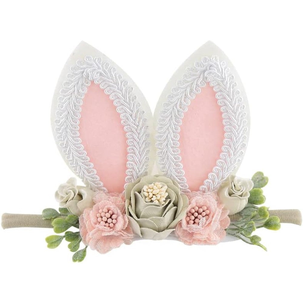 Kidocheese Bunny Rose Ears Easter Headband front view for baby girls