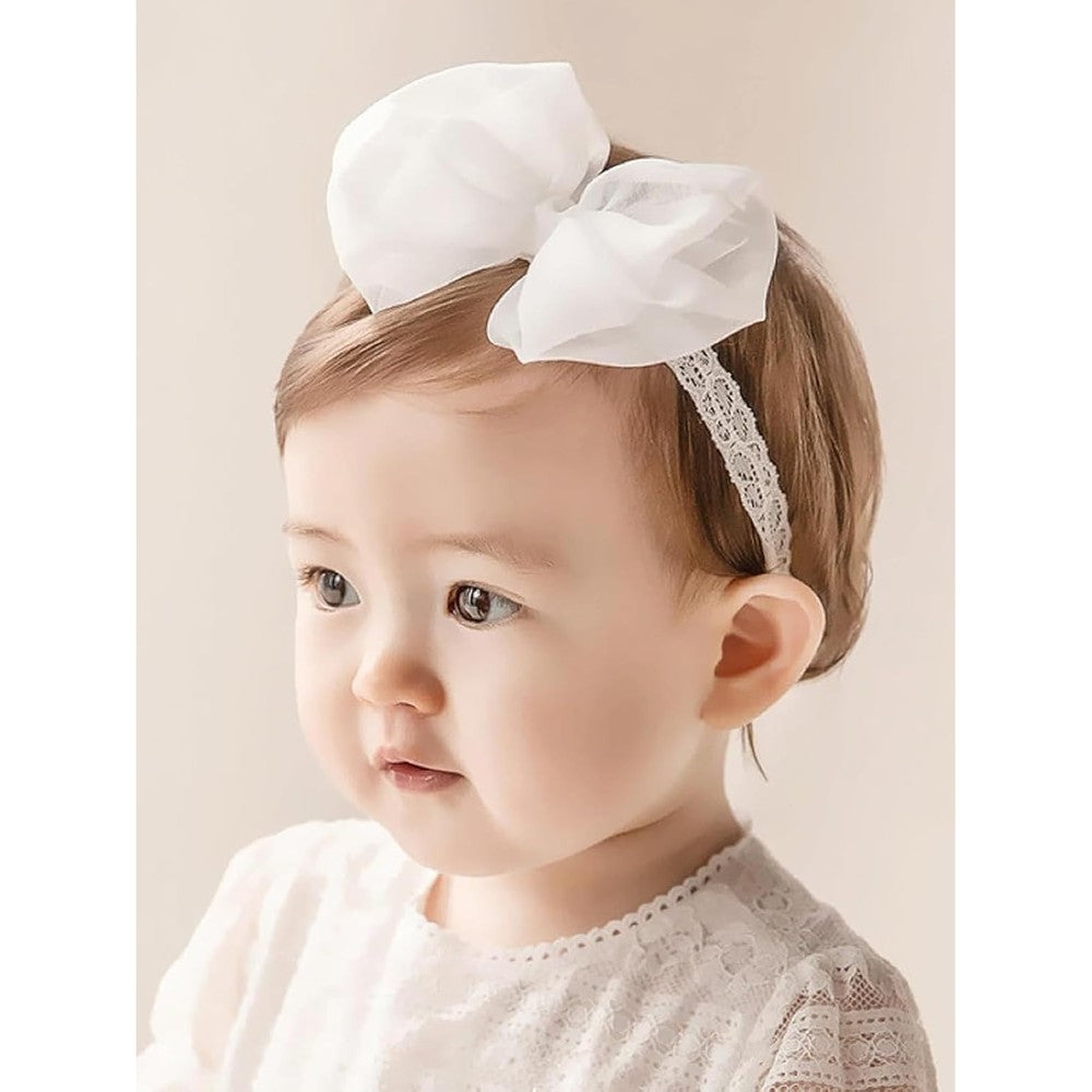 Ziory baby girl white lace bow headband front view