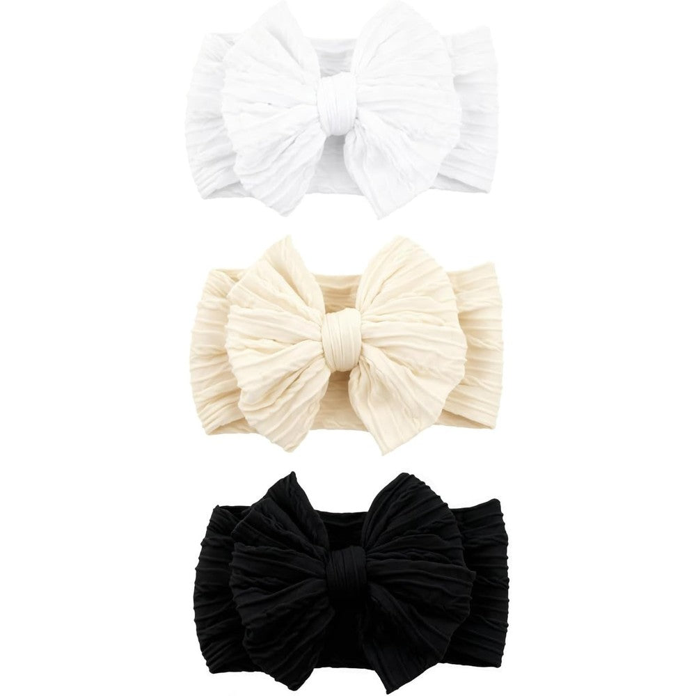 Chiduerm 3 pieces baby bows nylon headbands front view