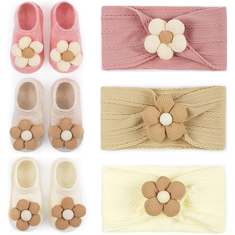 Cozyoffi baby flower headband and socks set front view
