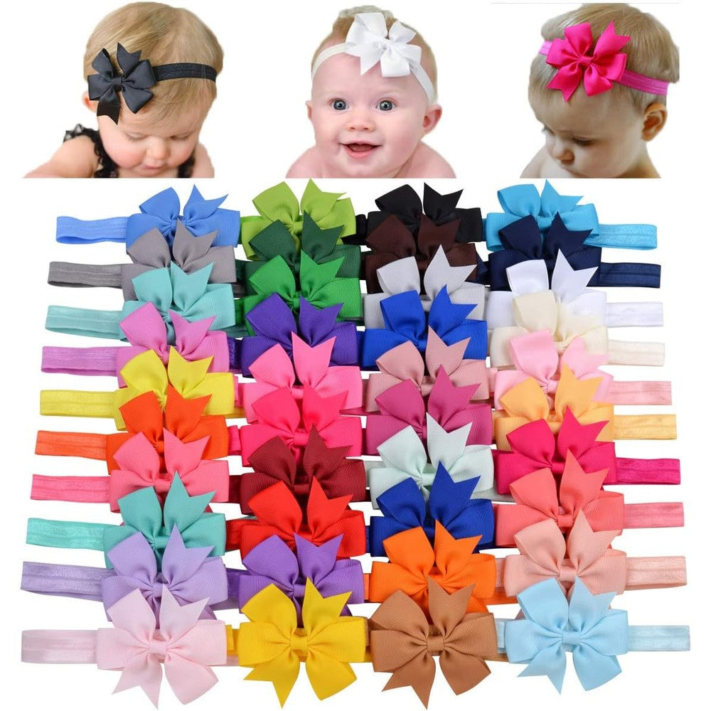 Jollybows 40pcs baby girls grosgrain ribbon hair bows headbands front view