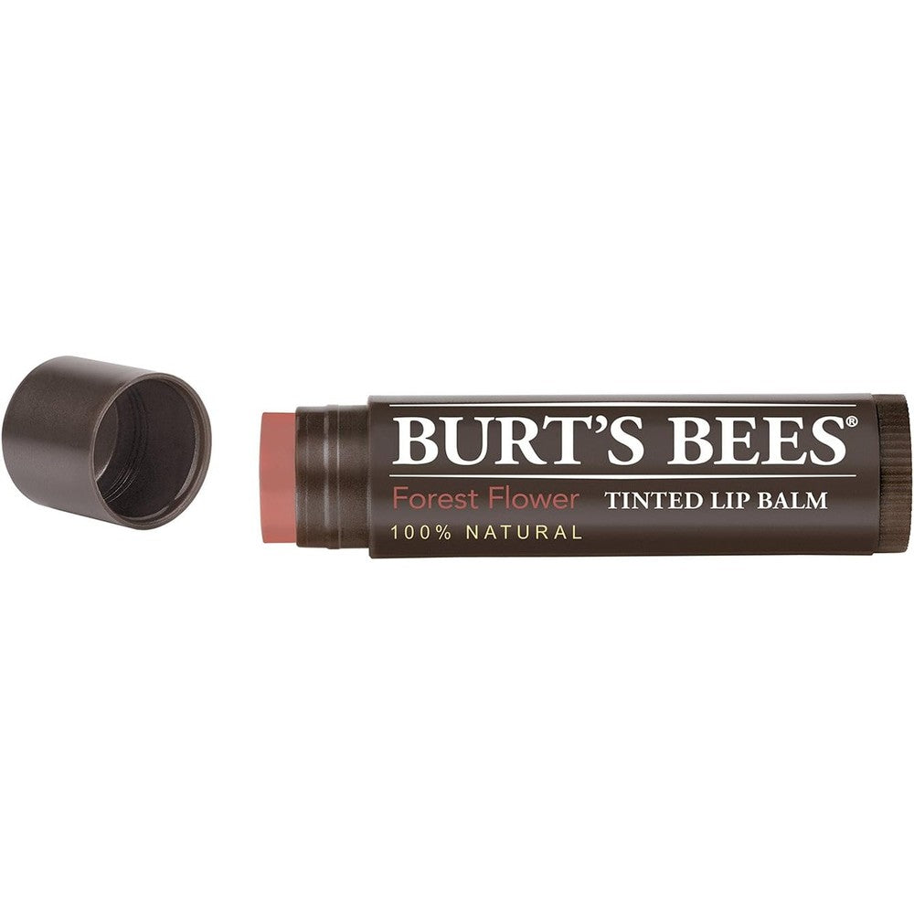 Burt's Bees Tinted Lip Balm Forest Flower front view tube package for natural daily hydration.
