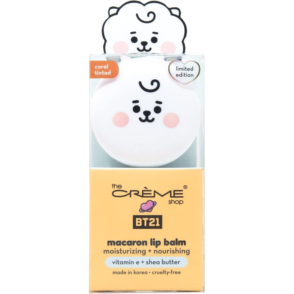 The Crème Shop BT21 Baby RJ Macaron Lip Balm front view showing coral tint