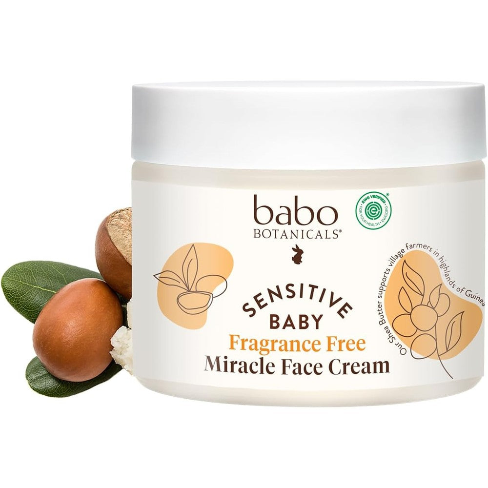 Babo Botanicals Sensitive Baby Fragrance Free Miracle Face Cream front view moisturizer for sensitive skin