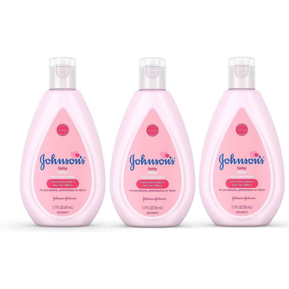 Johnson's Baby Moisturizing Pink Lotion front view of three travel bottles