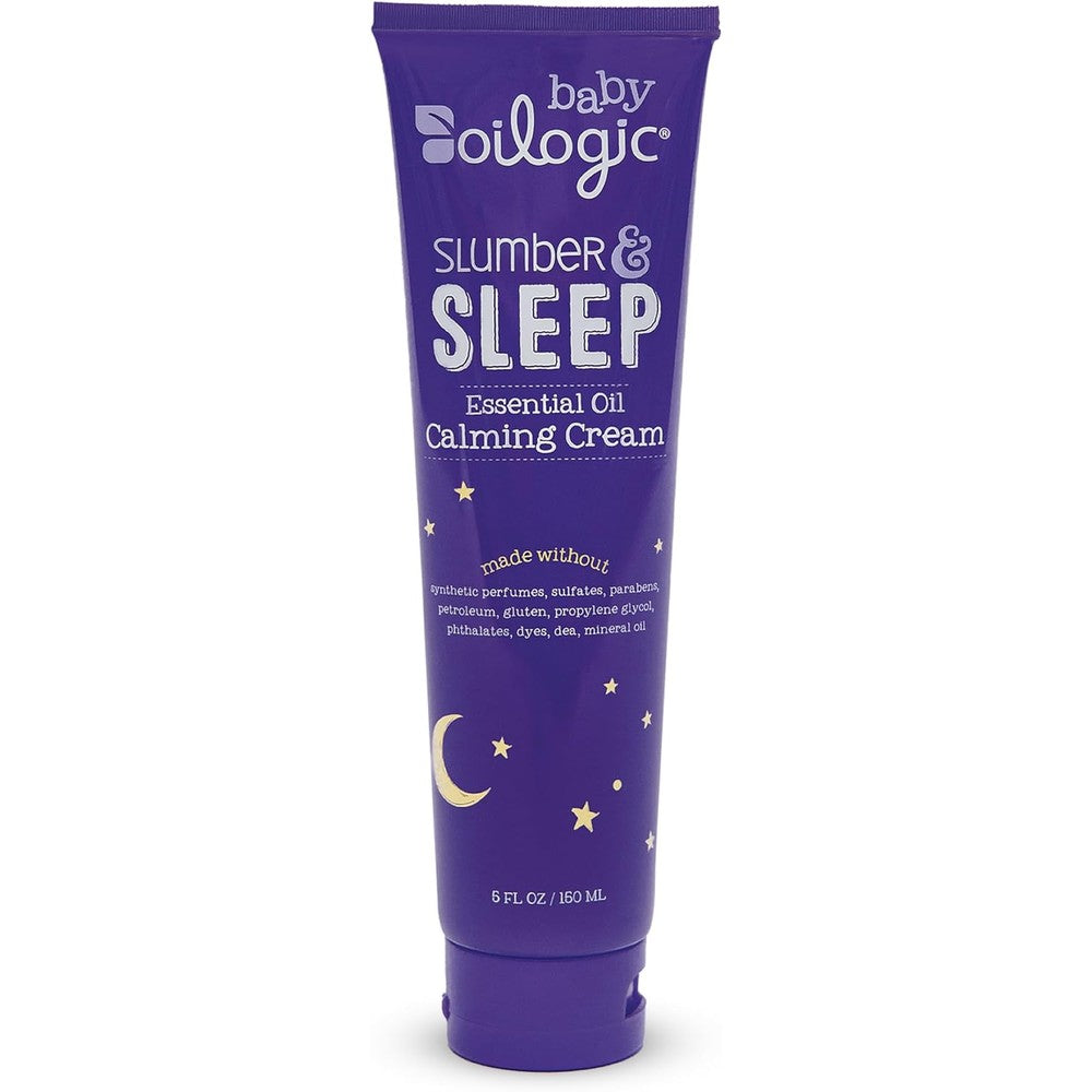 Oilogic Slumber and Sleep Baby Lotion front view of authentic imported calming cream tube for infant nighttime routine.