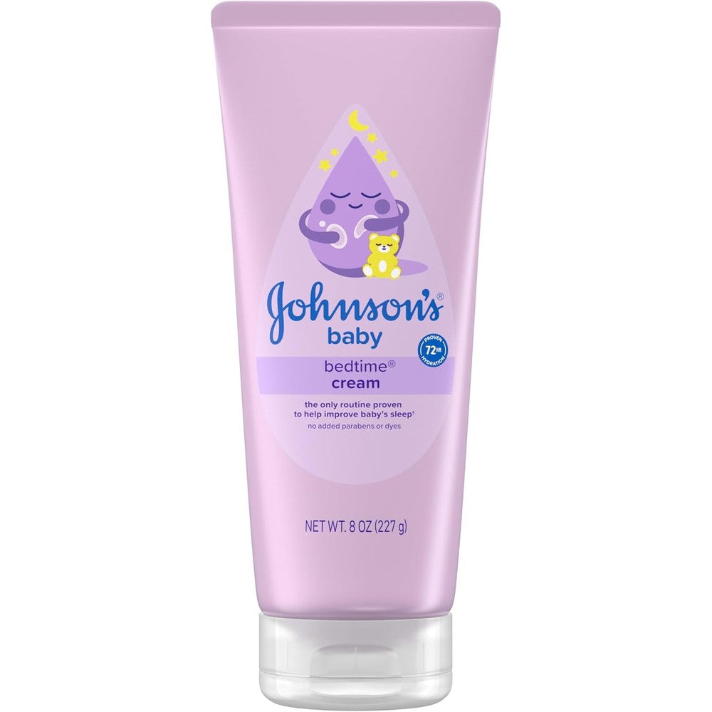 Johnson's Baby Bedtime Moisturizing Cream front view of the lavender eight fluid ounce tube package