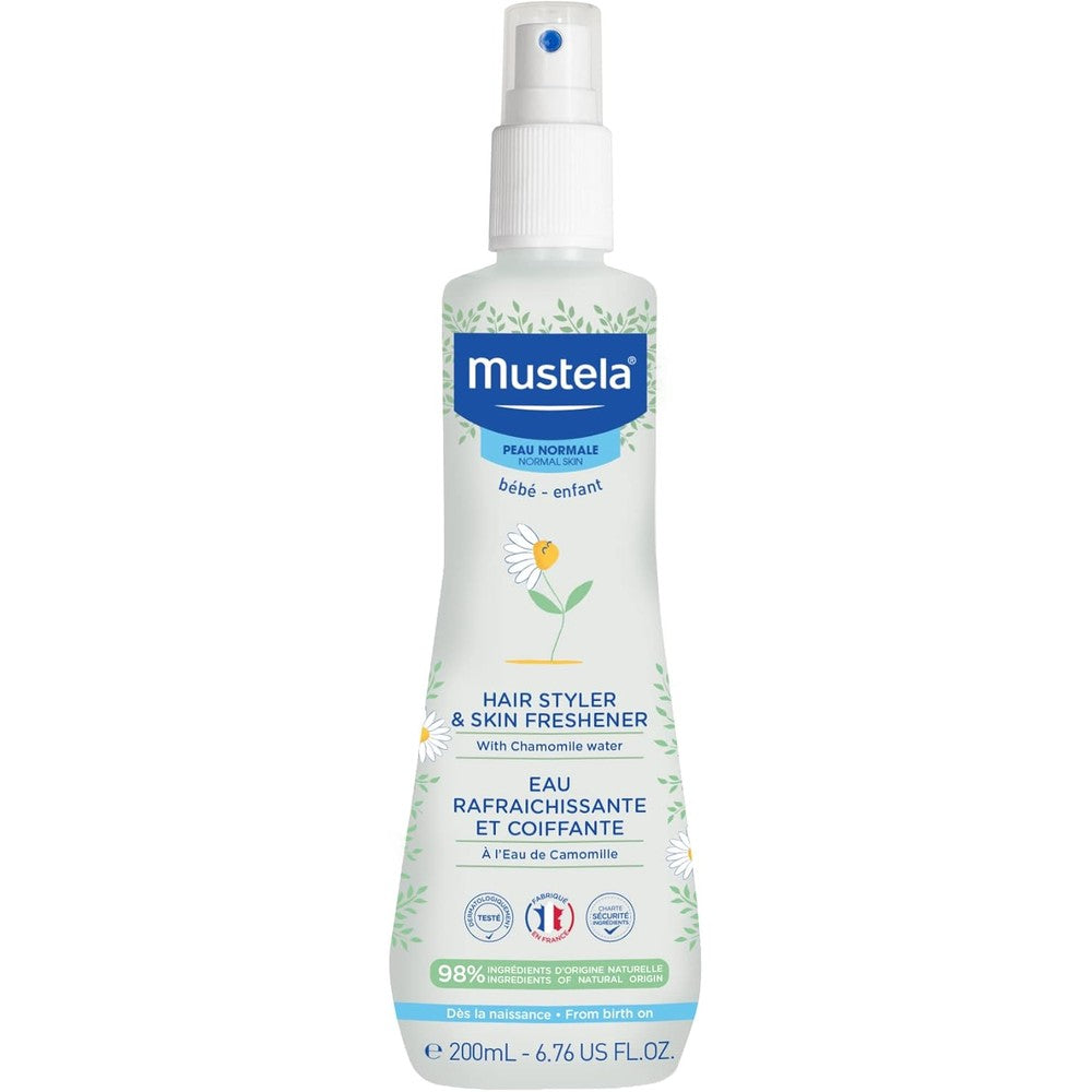 Mustela Baby Hair Styler and Skin Freshener front view bottle of imported premium baby grooming spray