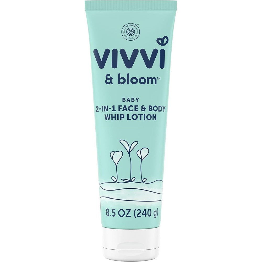 Vivvi and Bloom Gentle 2 in 1 Baby Face and Body Whip Lotion front view 8.5 ounce tube
