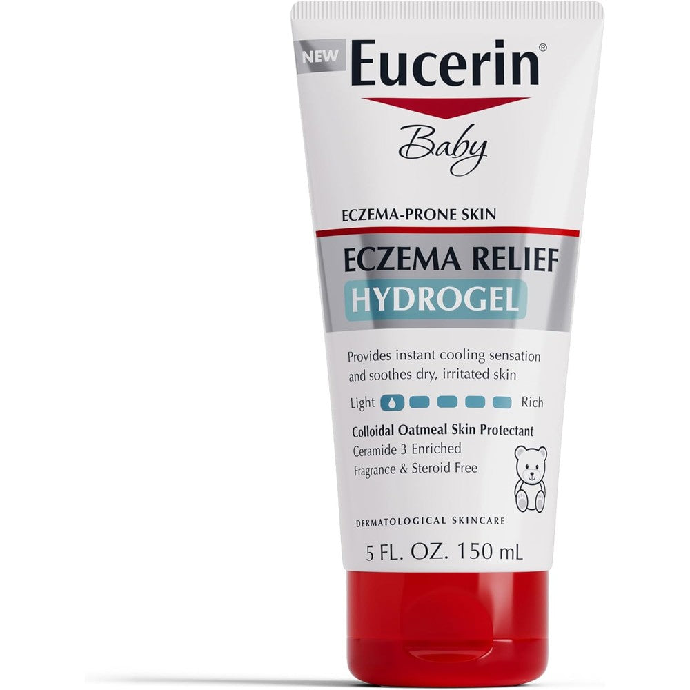 Eucerin Baby Eczema Relief Hydrogel front view of the five fluid ounce tube for infant dry skin care.