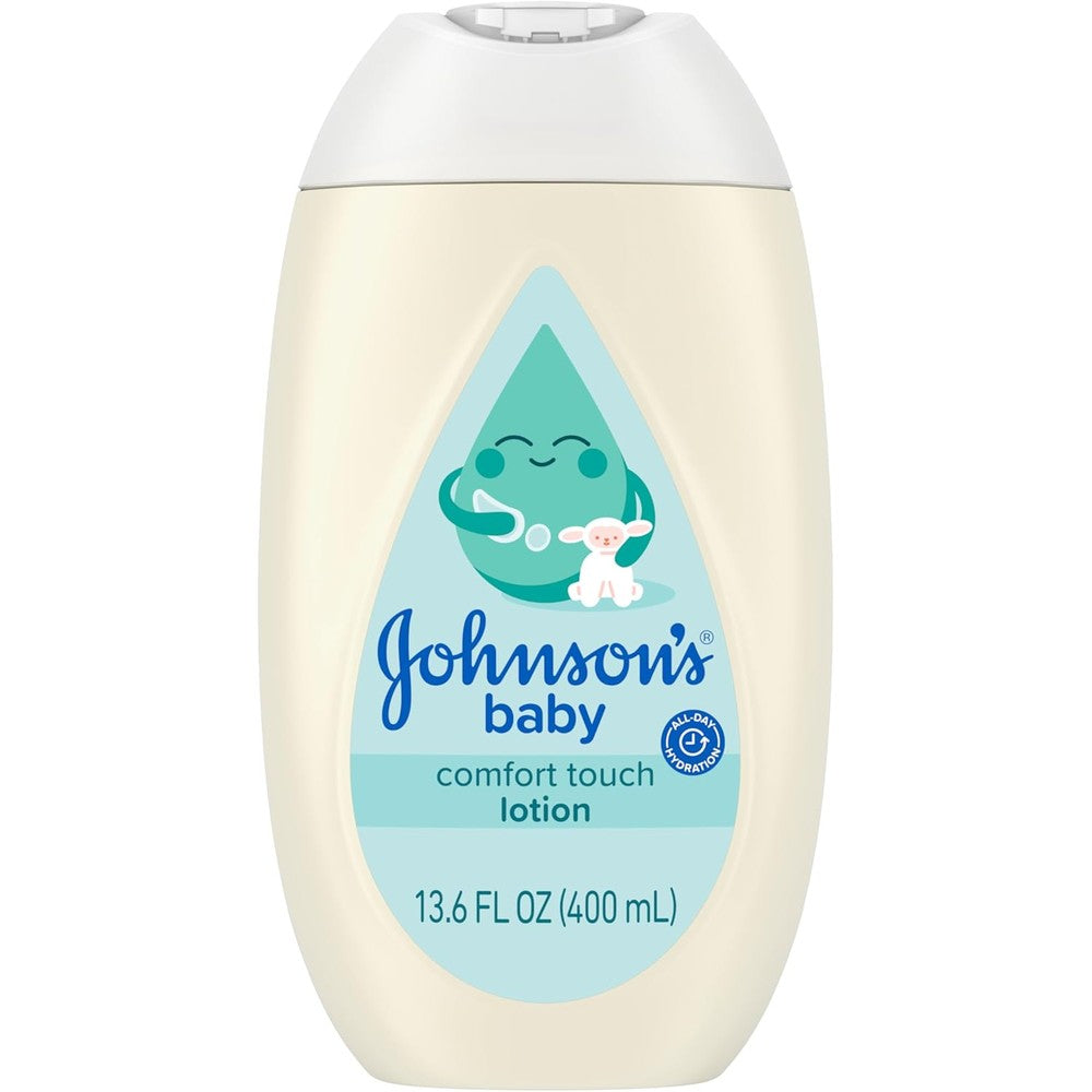Johnson's Baby Comfort Touch Newborn Face and Body Lotion 13.6 Fluid Ounces front view bottle packaging
