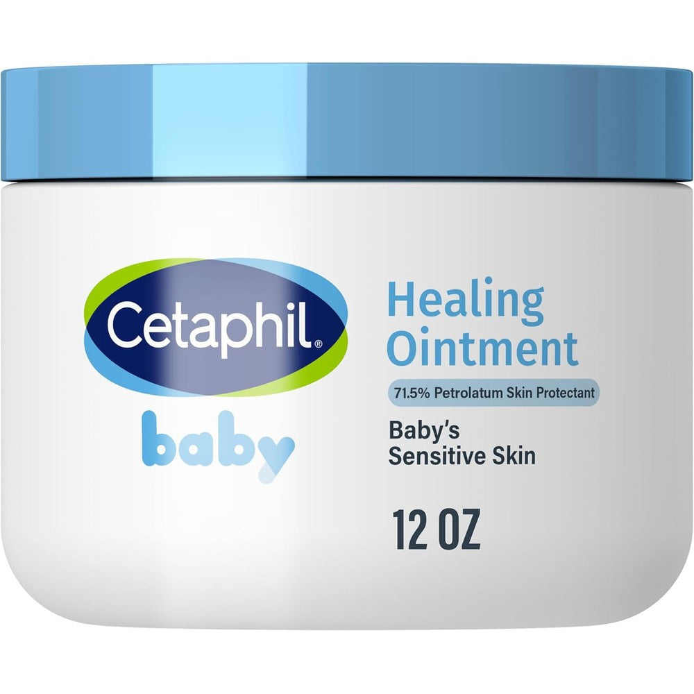 Cetaphil Baby Healing Ointment twelve ounce front view of the white tub showing sensitive skin protectant labels