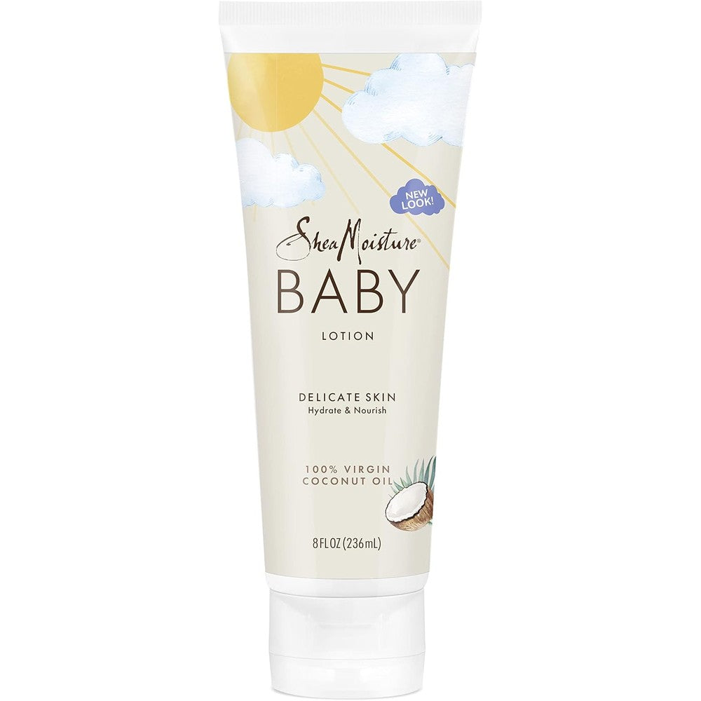 SheaMoisture Baby Lotion 100% Virgin Coconut Oil 8 Ounce front view bottle for sensitive baby skin care