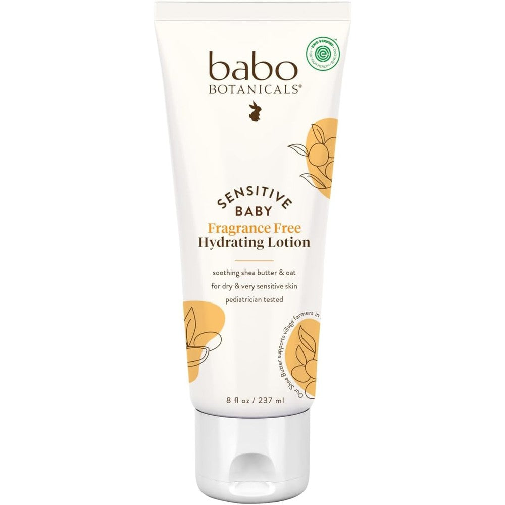 Babo Botanicals Sensitive Baby Fragrance Free Daily Hydrating Baby Lotion front view bottle