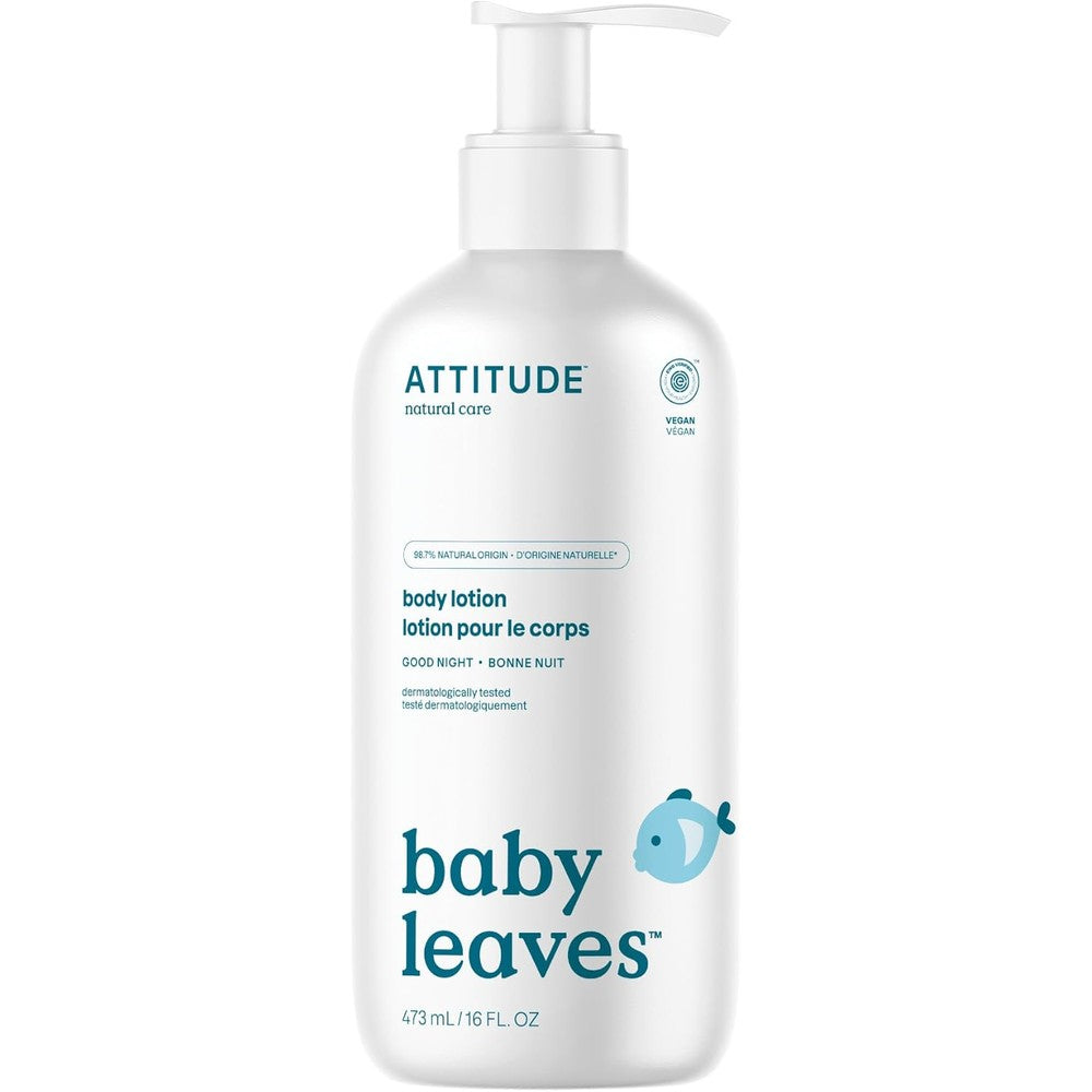 ATTITUDE Baby Leaves Good Night Almond Milk Lotion front view bottle for sensitive skin hydration