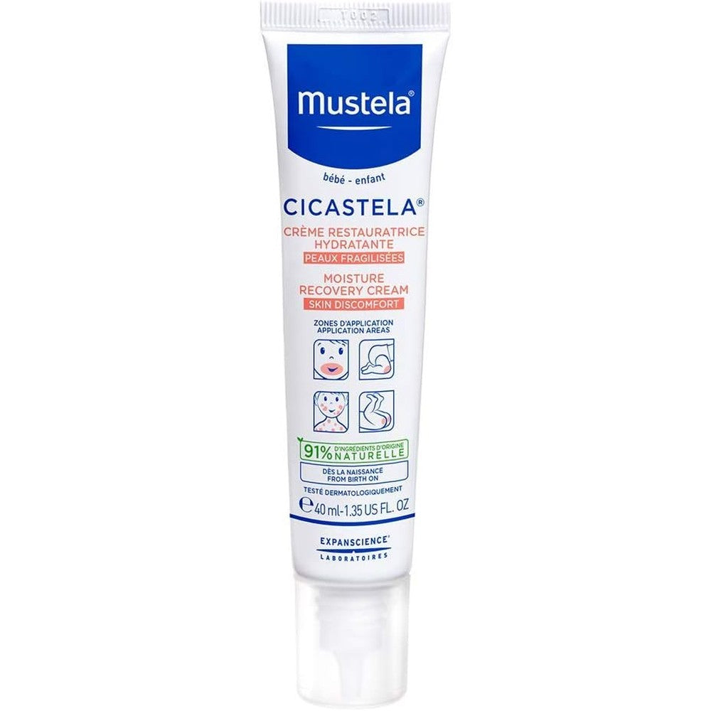 Mustela Cicastela Moisture Recovery Cream 1.35 fluid ounce tube front view for baby skin repair