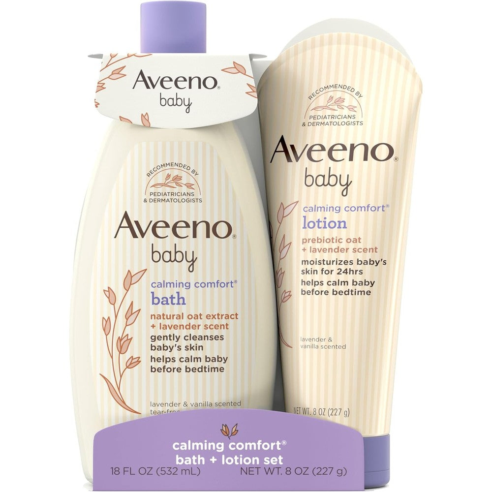 Aveeno Baby Calming Comfort Bath and Body Lotion Set front packaging view