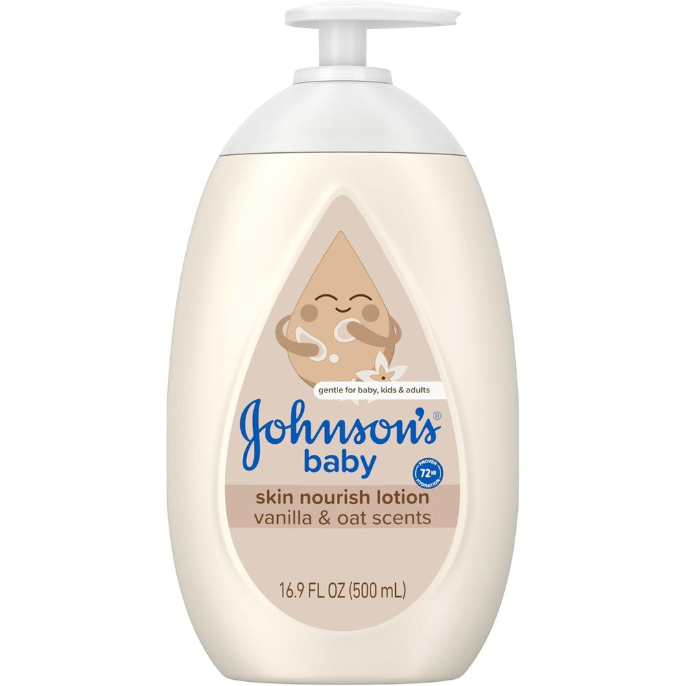 Johnson's Skin Nourishing Baby Lotion Vanilla and Oat bottle front view showing international packaging