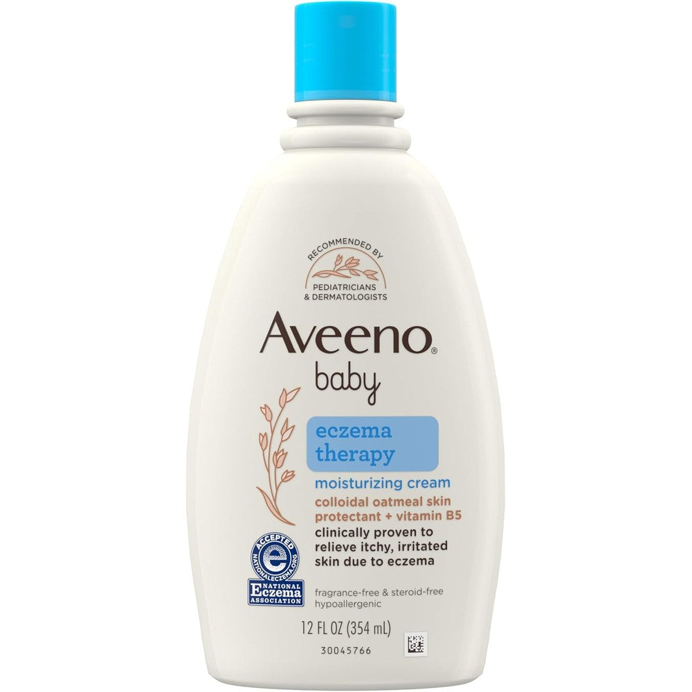 Aveeno Baby Eczema Therapy Moisturizing Cream twelve fluid ounce front packaging view for infant dry skin relief
