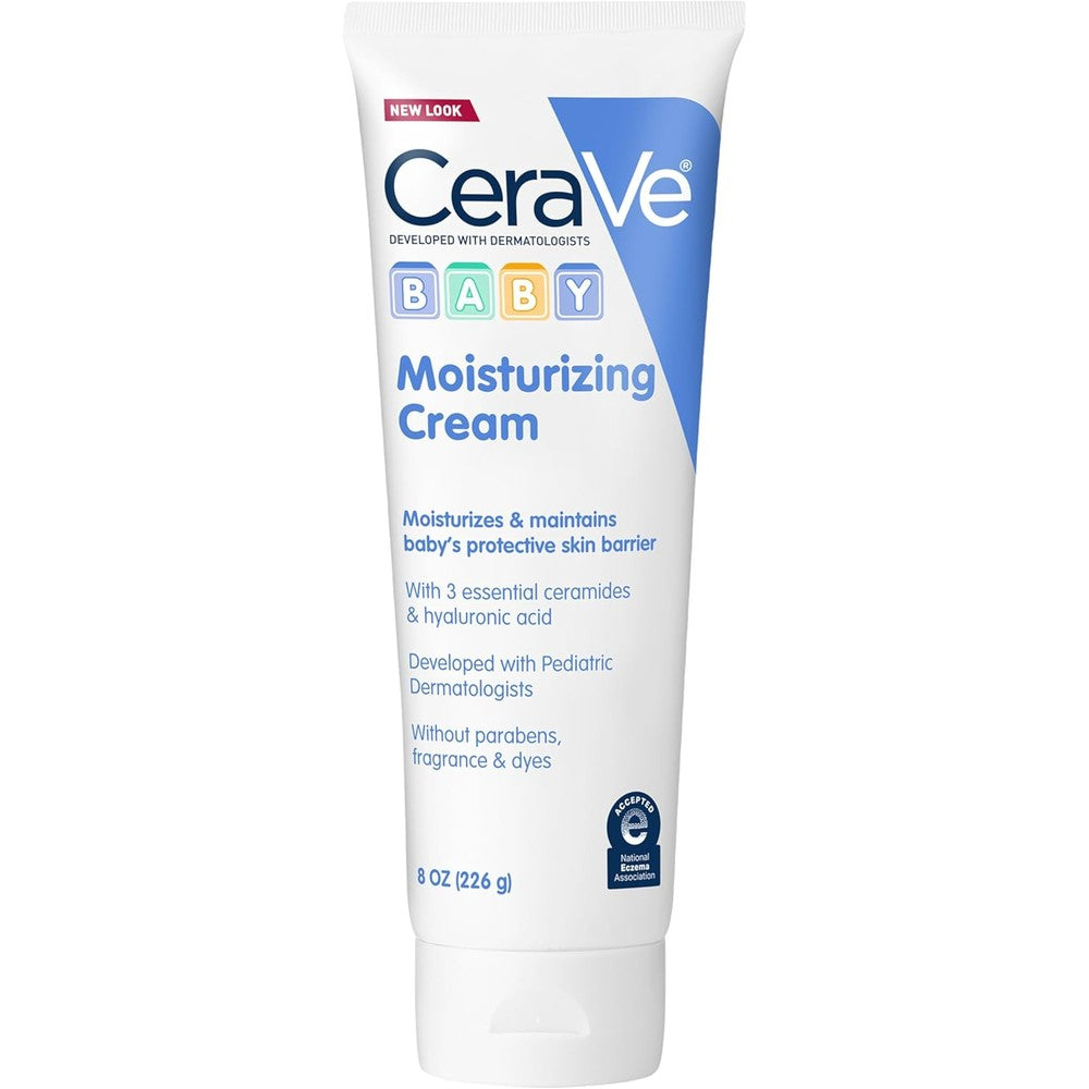 CeraVe Baby Moisturizing Cream eight ounce tube front view showcasing the gentle skincare formula.
