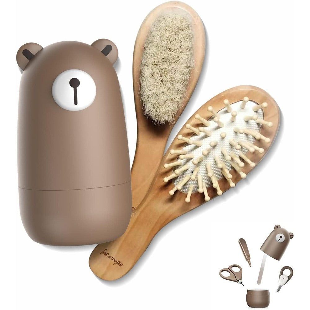 Facewegen 6-in-1 baby grooming set with wooden brush and nail tools