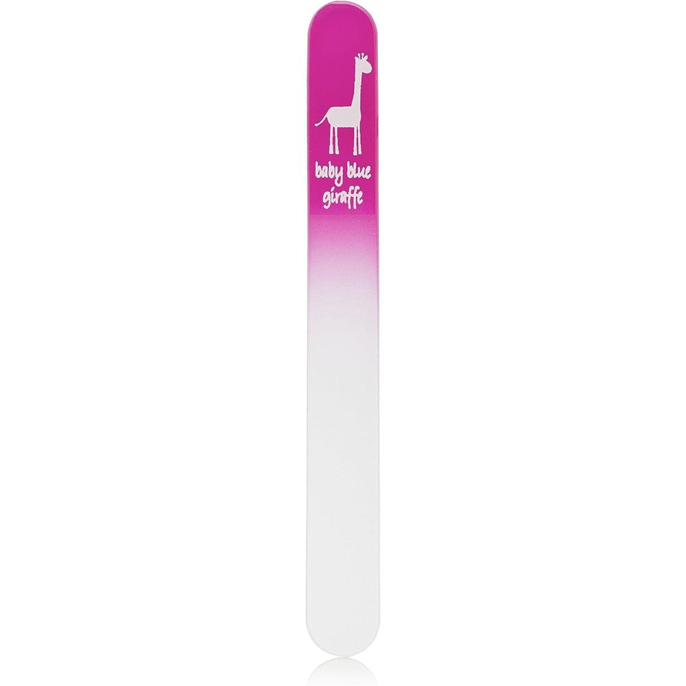Baby Blue Giraffe glass baby nail file in pink front view