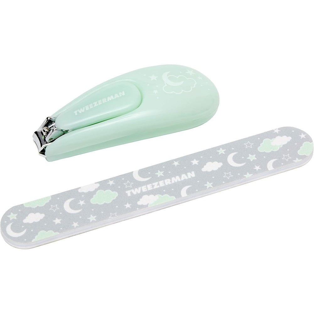 Tweezerman baby nail clipper with bear file green front view