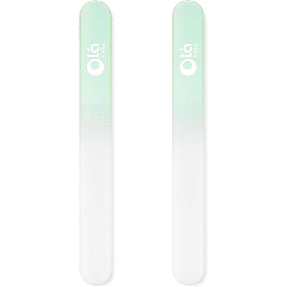 Olababy glass nail file for newborns front view in mint green pack.