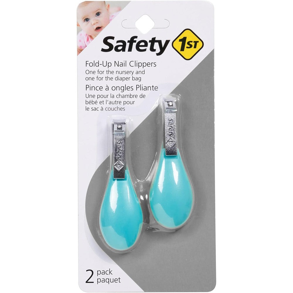 Safety 1st 2 Count Fold-Up Nail Clipper For Baby Grooming With Sure Grip Extension And Curved Stainless Steel Blades In Spring Green