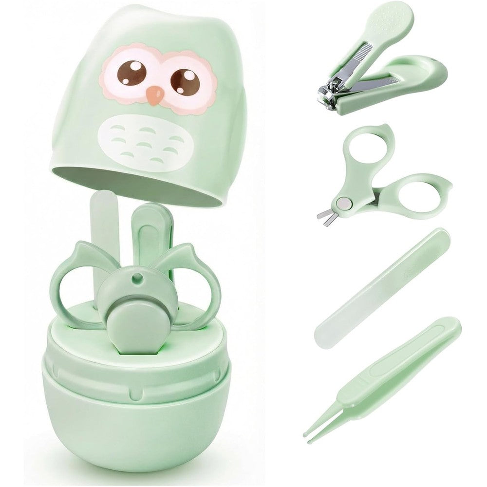 YIVEKO baby nail kit green owl case front view safe newborn grooming tools